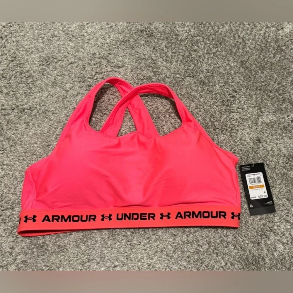 NWT Under Armour Womens Mid Crossback Sports Bra Medium Support Hot Pink Size 3X